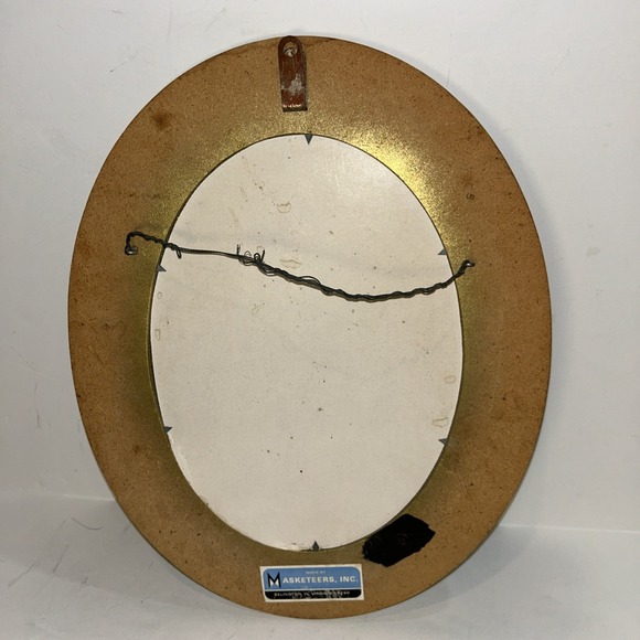 Vintage 15" X 12" Black Oval Mirror With Gold Trim - Marketeers, INC Made USA - Picture 4 of 7